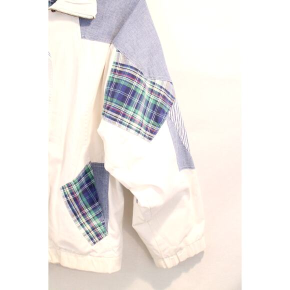 G4000 Vintage Patchwork Jacket Oversize S White Lined Hidden Full Zip Snap Up - Picture 4 of 9